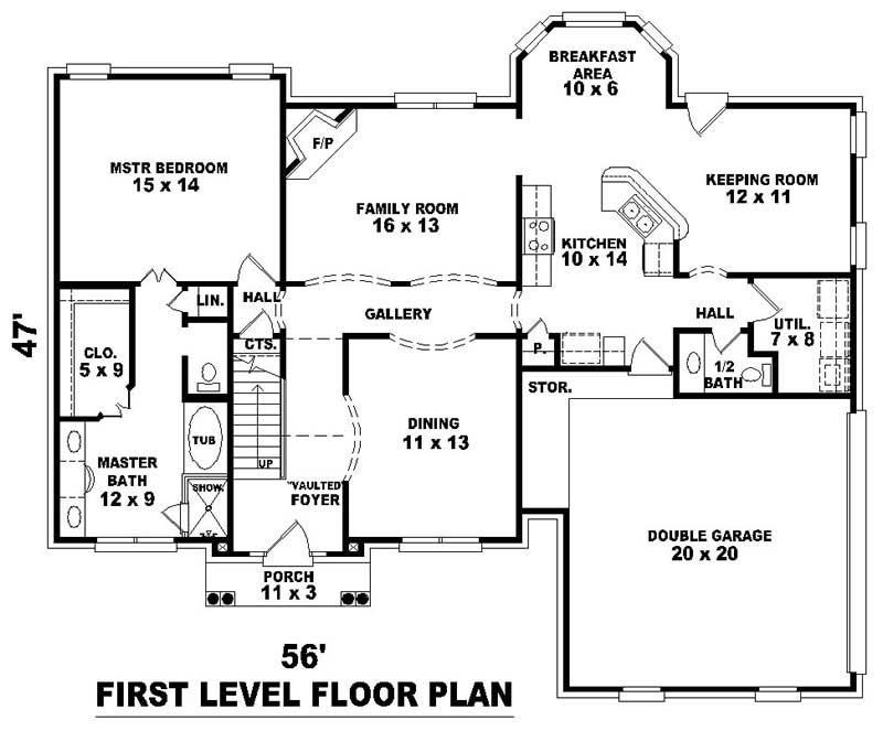 Floor Plan First Story of French Plan #170-3162