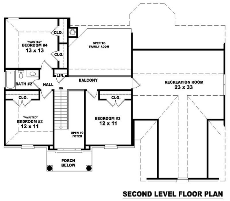 Floor Plan Second Story of Traditional Plan #170-3164