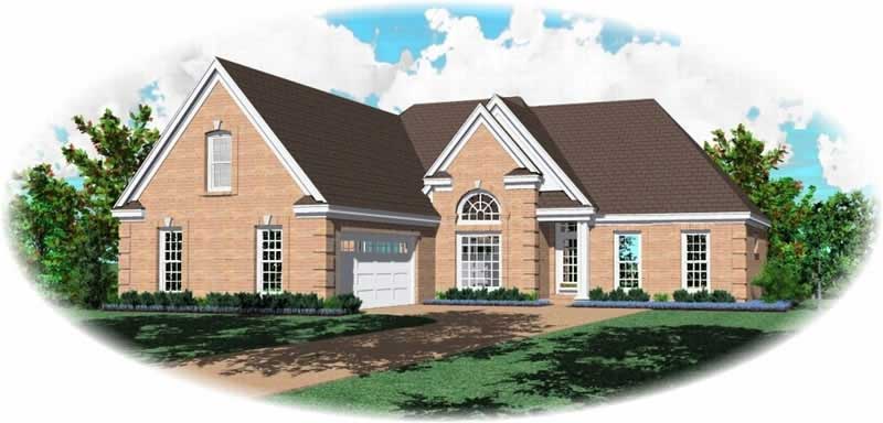 Front view of French home (ThePlanCollection: House Plan #170-3165)