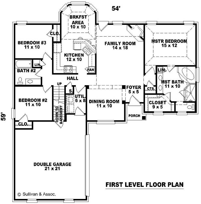 Floor Plan First Story of French Plan #170-3165