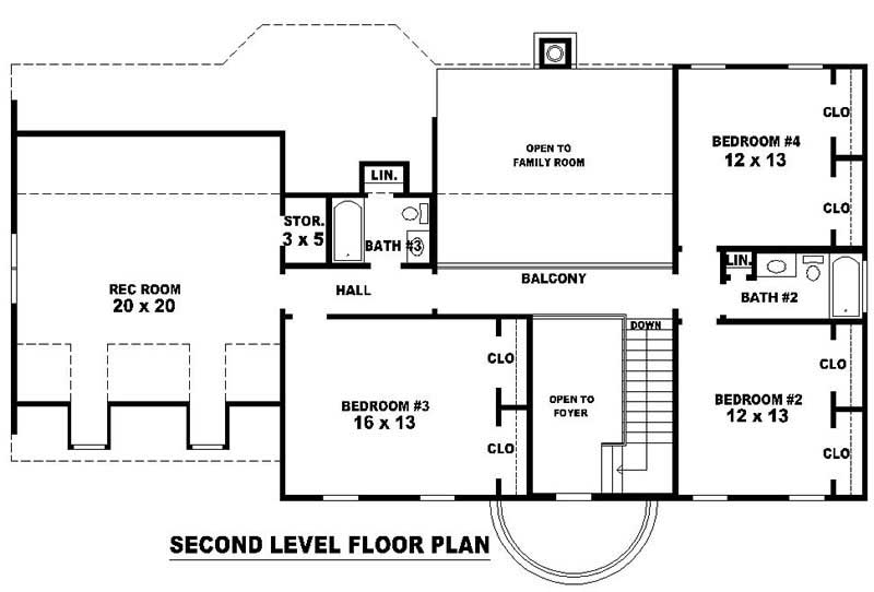 Floor Plan Second Story of Traditional Plan #170-3176
