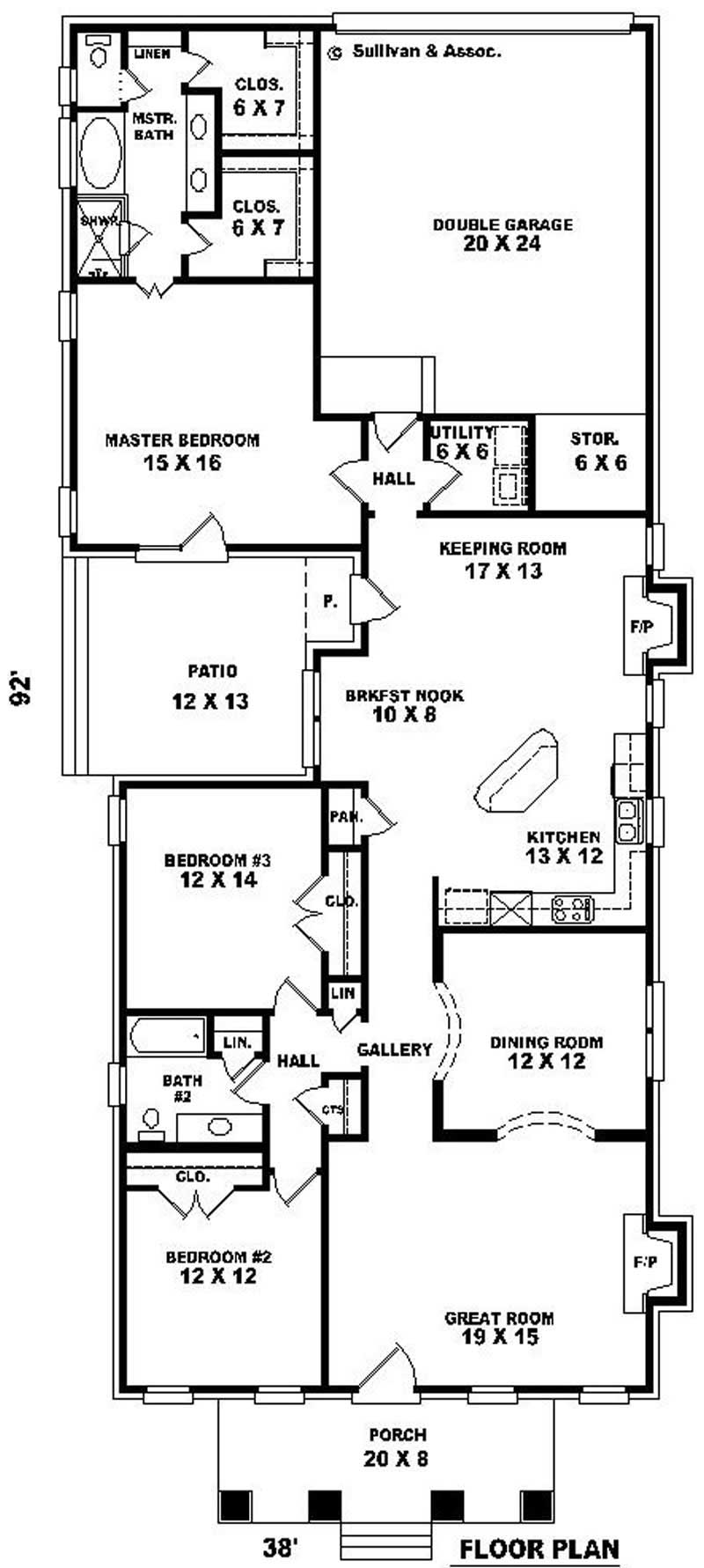 Floor Plan First Story of Craftsman Plan #170-3192