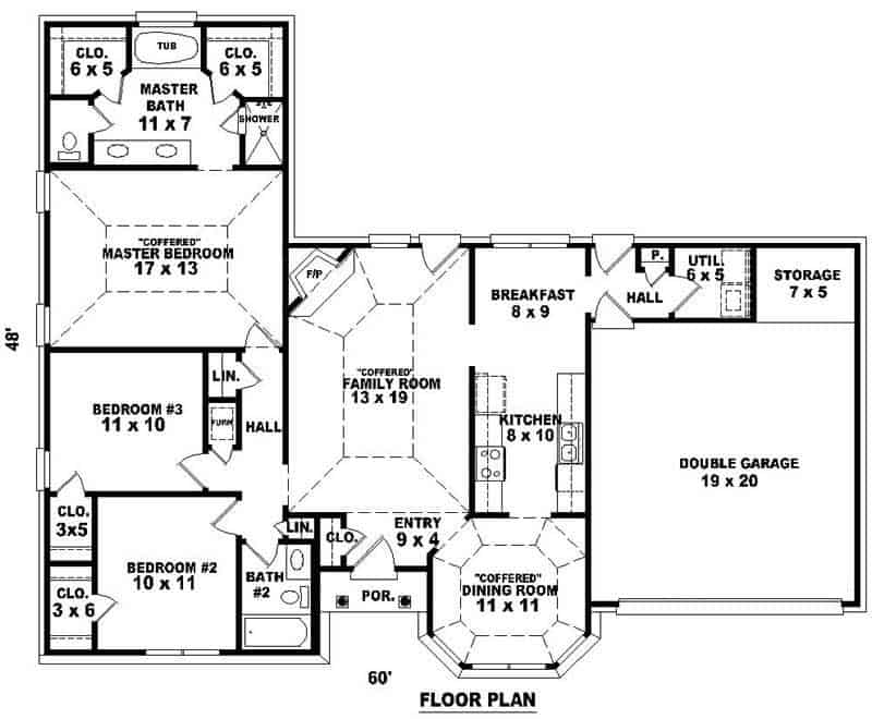 Floor Plan Main Level of Ranch Plan #170-3198