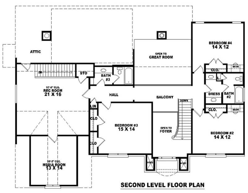 Floor Plan Second Story of French Plan #170-3202