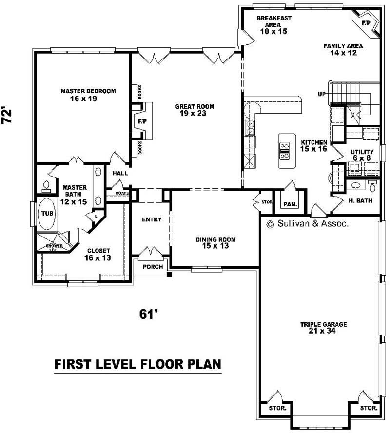Floor Plan First Story of French Plan #170-3210