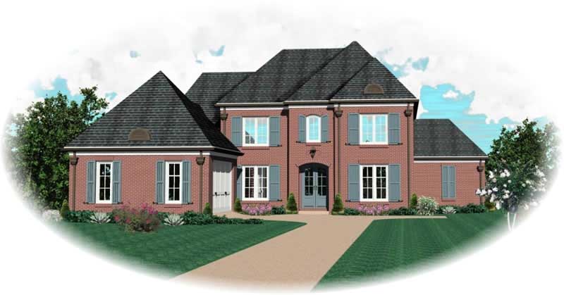 Front view of French home (ThePlanCollection: House Plan #170-3217)