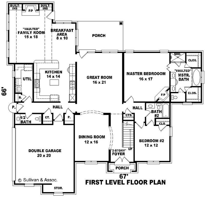 Floor Plan First Story of French Plan #170-3219