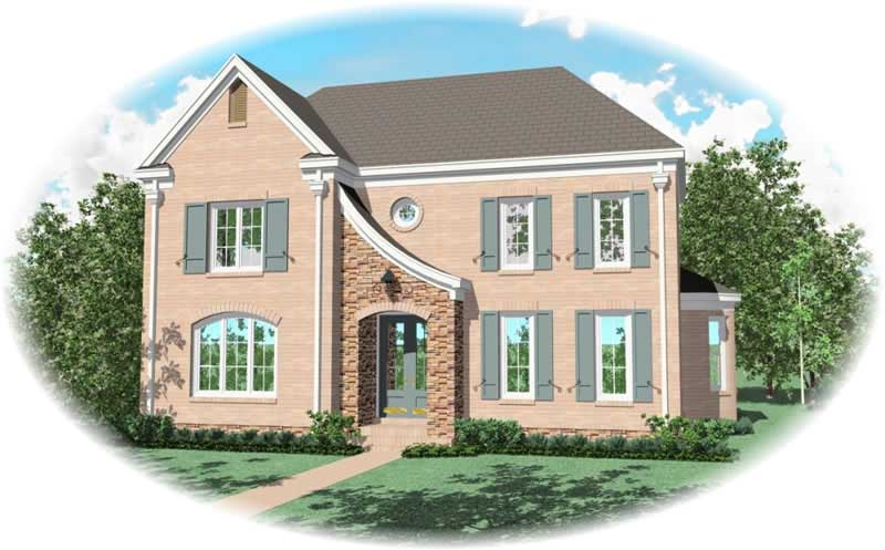 Front view of French home (ThePlanCollection: House Plan #170-3224)