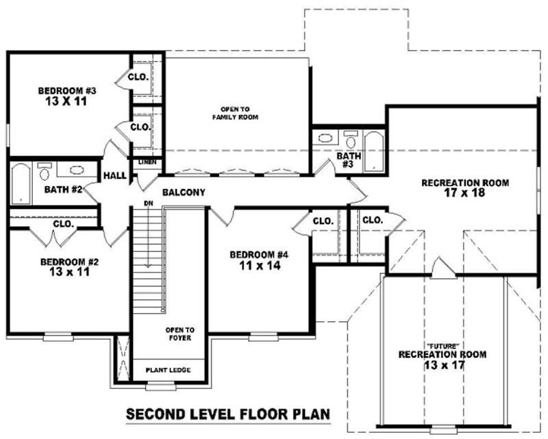 Floor Plan Second Story of Traditional Plan #170-3246