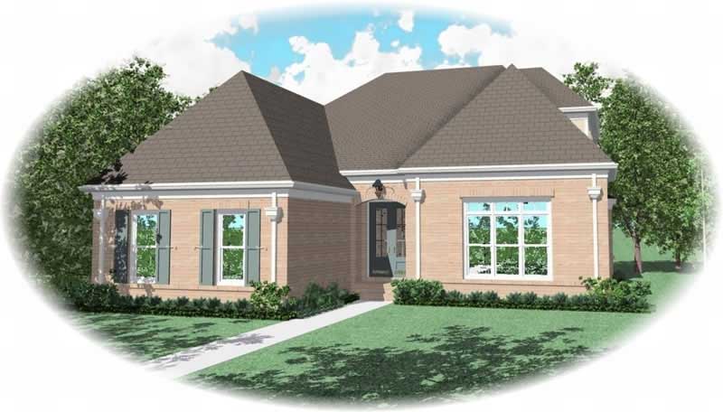 Front view of French home (ThePlanCollection: House Plan #170-3270)