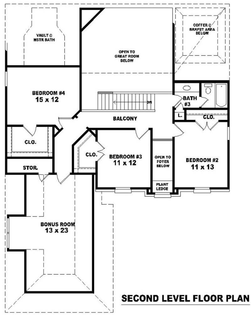 Floor Plan Second Story of Traditional Plan #170-3274
