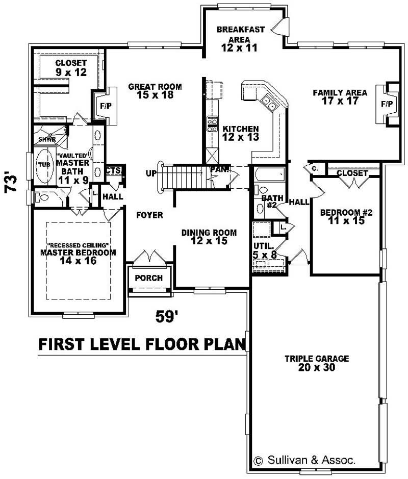 Floor Plan First Story of French Plan #170-3291