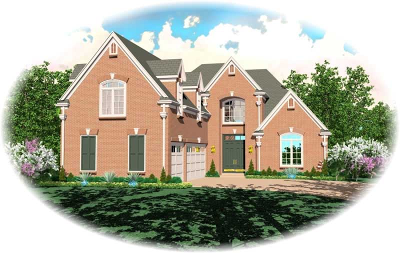 Front view of French home (ThePlanCollection: House Plan #170-3313)