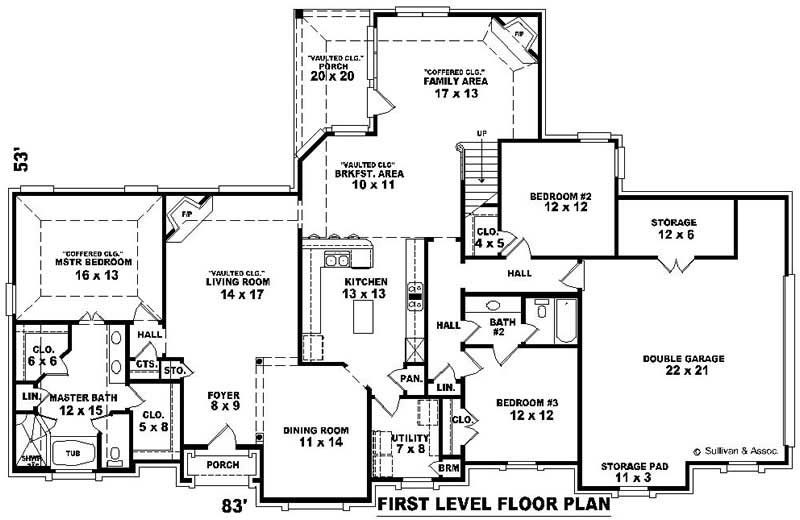 Floor Plan First Story of French Plan #170-3334