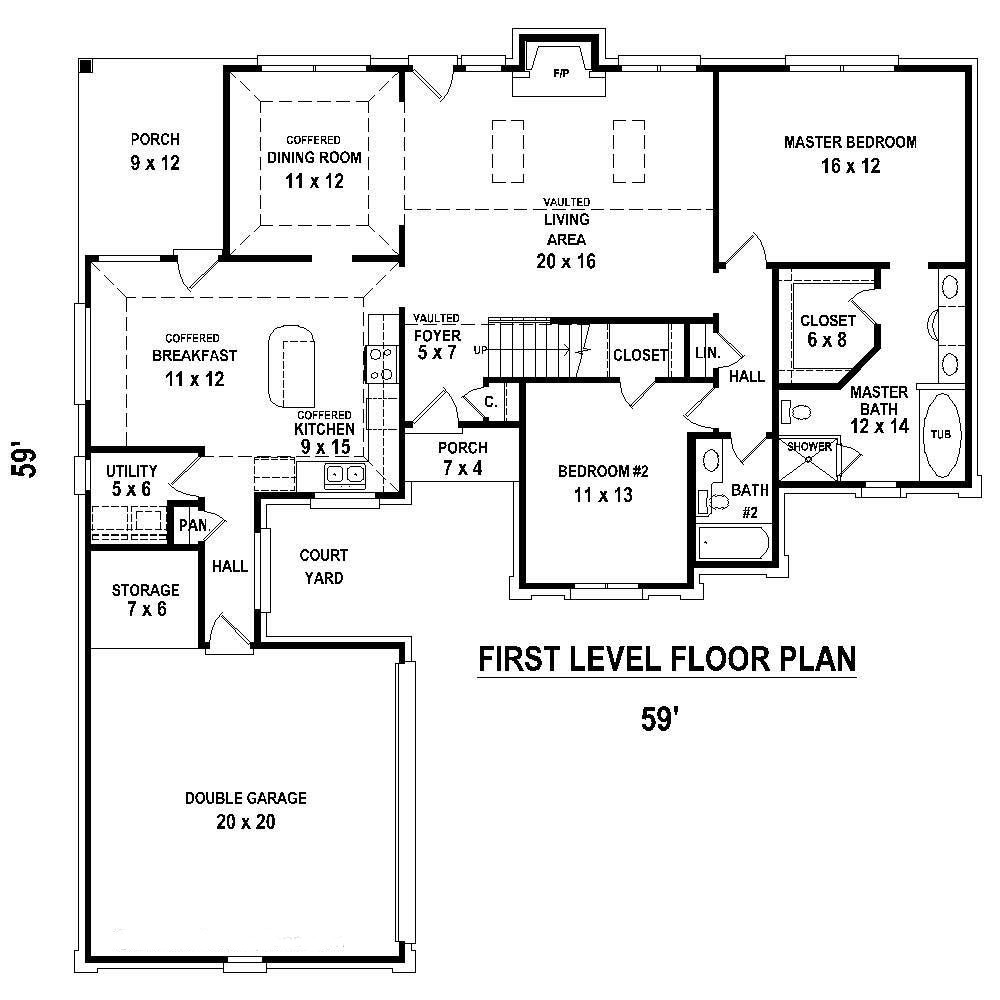 Floor Plan First Story of French Plan #170-3338