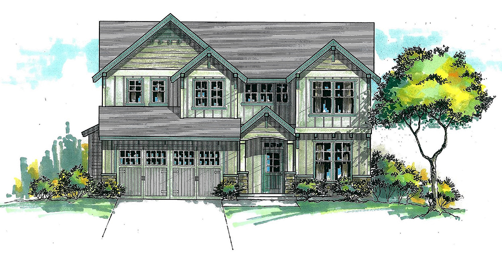 Front elevation of Craftsman home (ThePlanCollection: House Plan #171-1293)