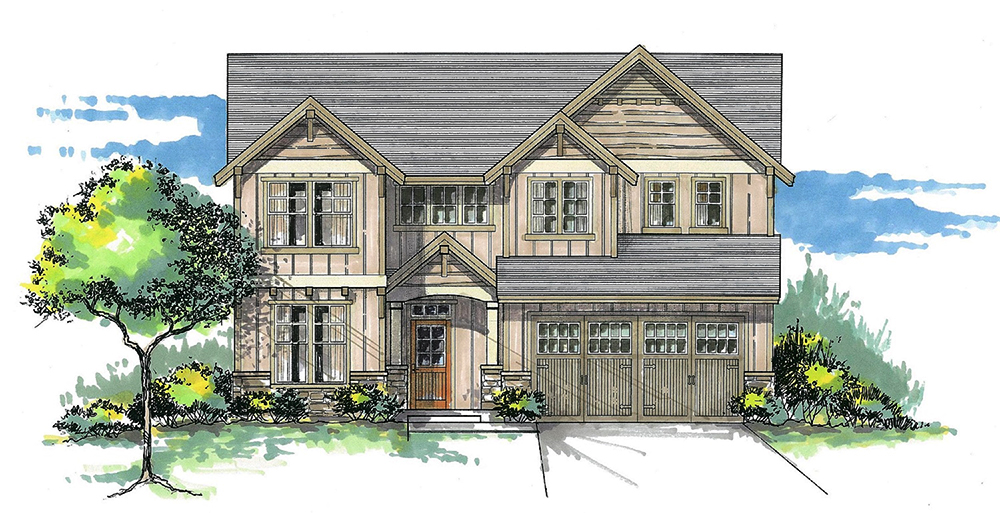 Front elevation of Craftsman home (ThePlanCollection: House Plan #171-1294)