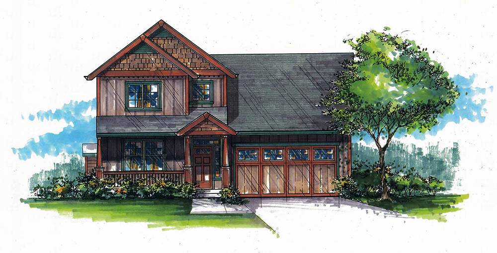 Front elevation of Craftsman home (ThePlanCollection: House Plan #171-1295)