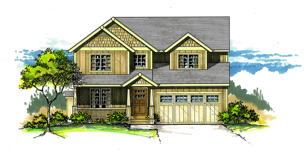 Front elevation of Craftsman home (ThePlanCollection: House Plan #171-1296)