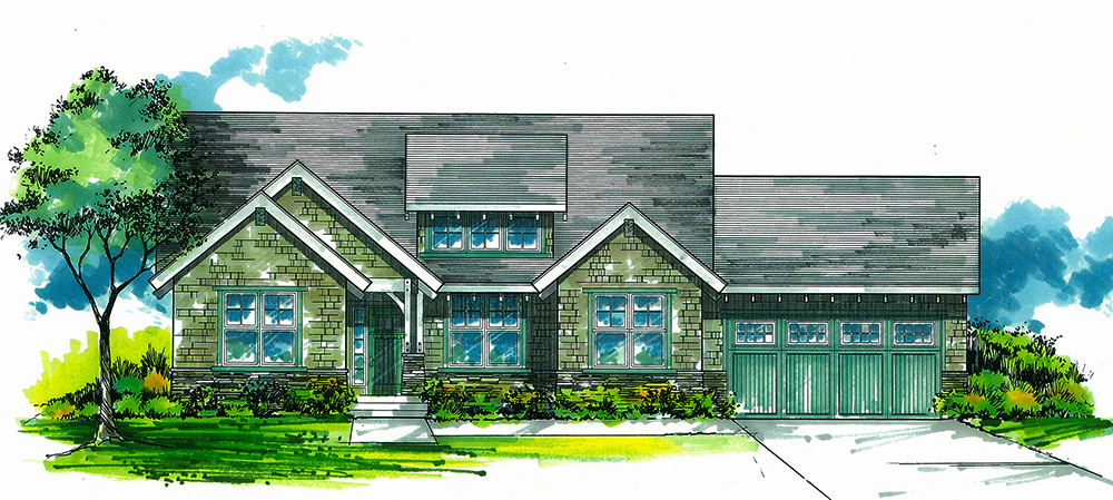 Front elevation of Craftsman home (ThePlanCollection: House Plan #171-1298)