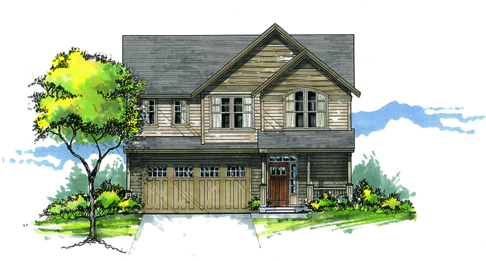 Front elevation of Craftsman home (ThePlanCollection: House Plan #171-1301)