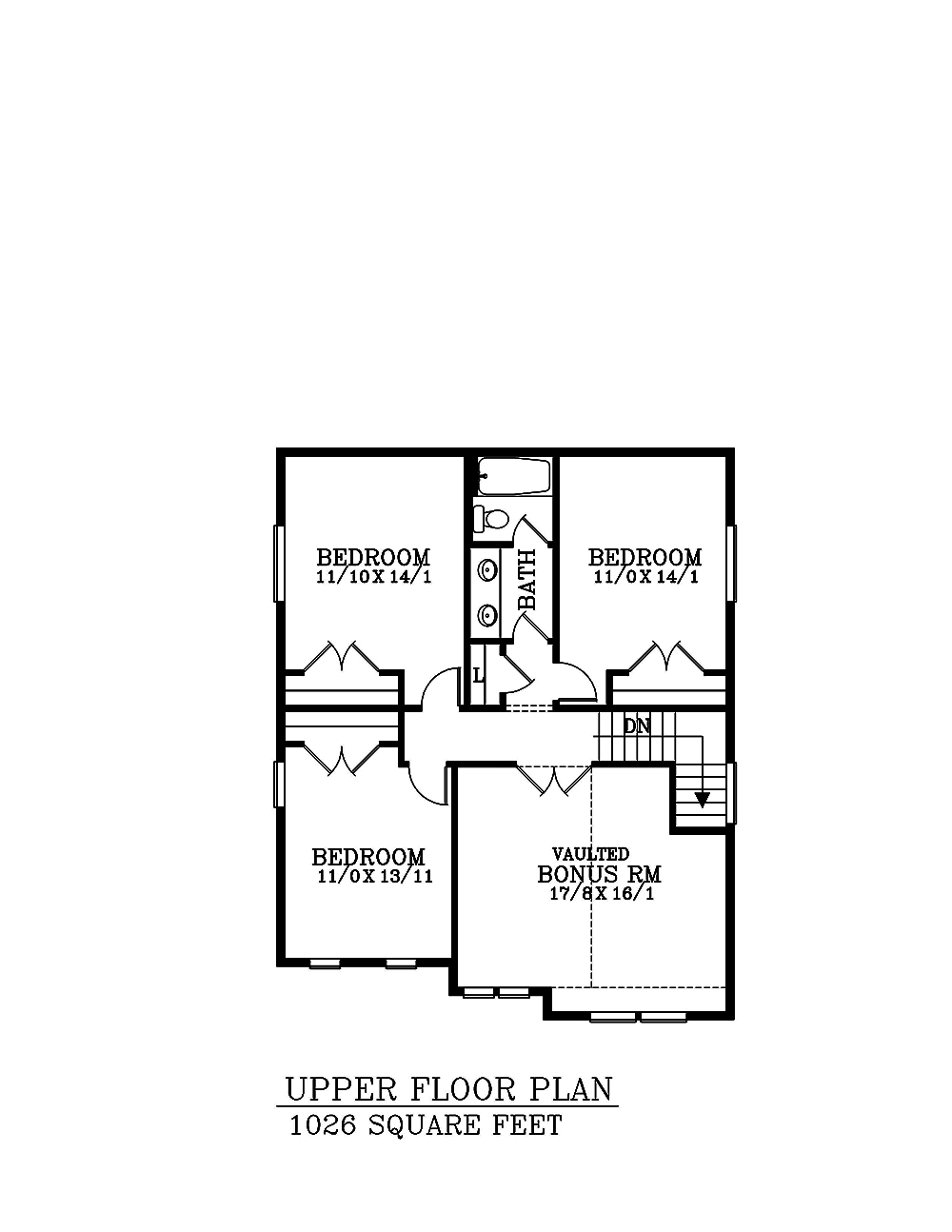 Floor Plan Second Story of Craftsman Plan #171-1302