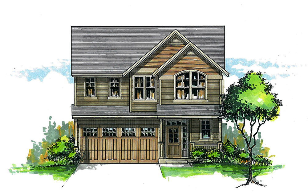 Front elevation of Craftsman home (ThePlanCollection: House Plan #171-1302)
