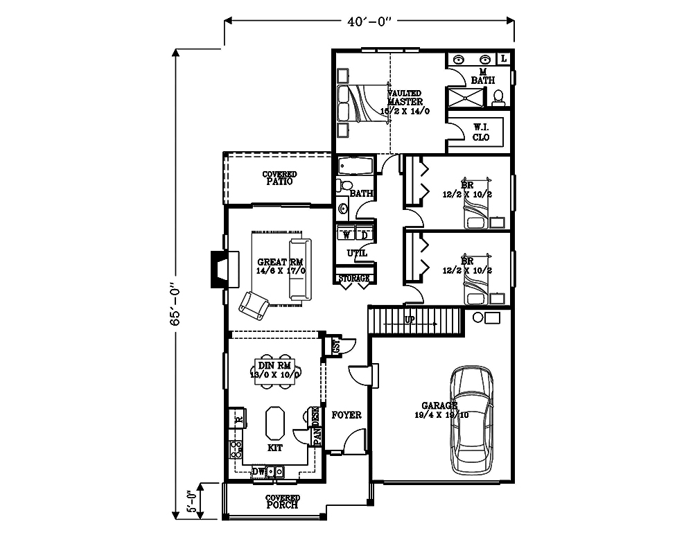 Floor Plan First Story of Craftsman Plan #171-1304