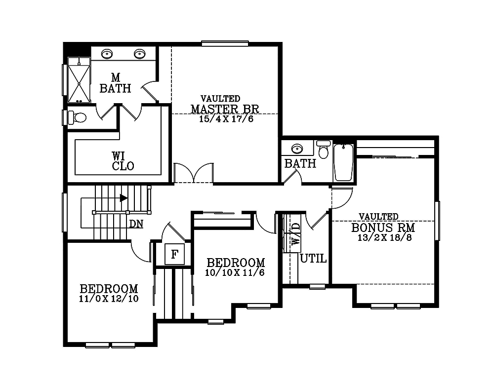 Floor Plan Second Story of Craftsman Plan #171-1307