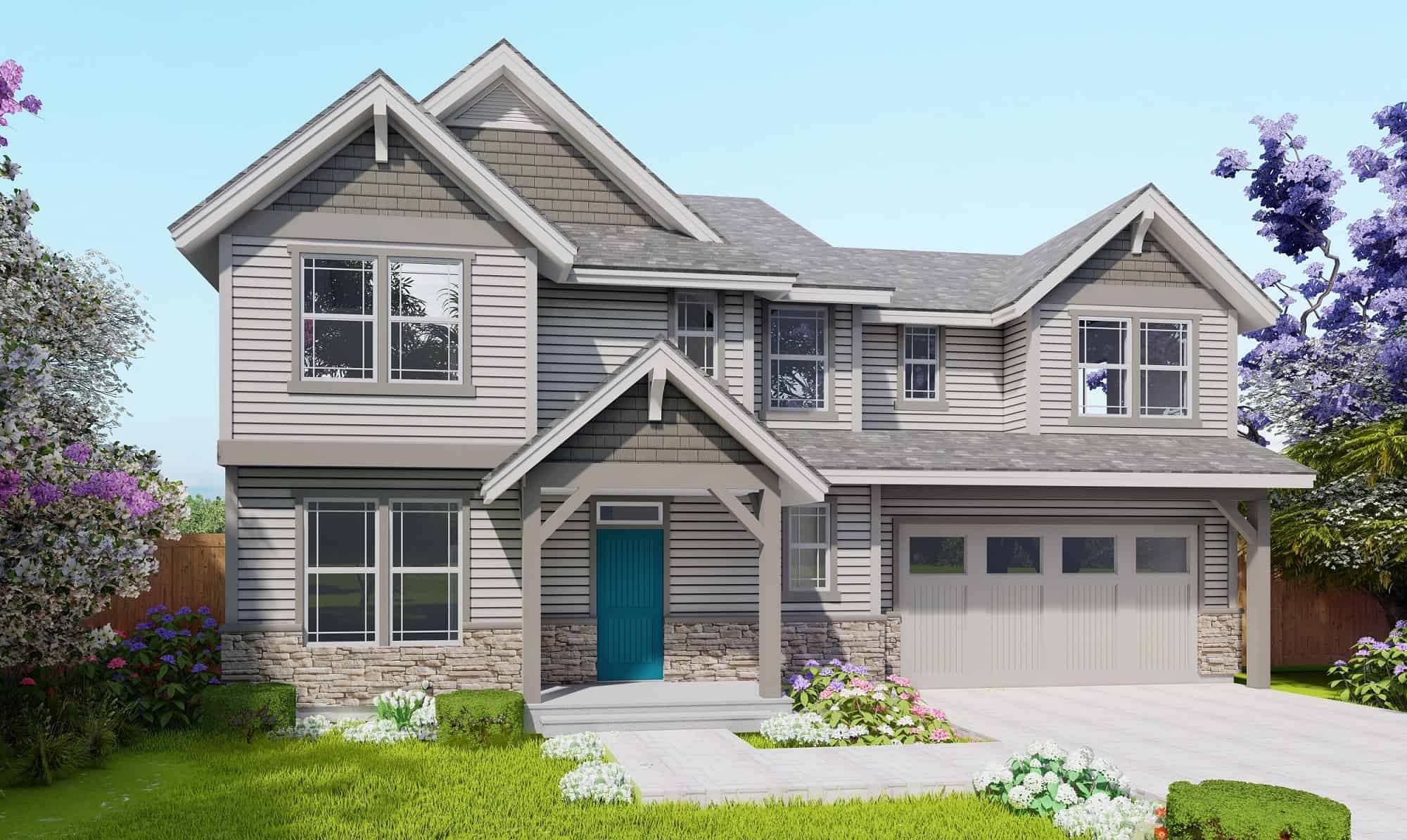 Front elevation of Craftsman home (ThePlanCollection: House Plan #171-1307)