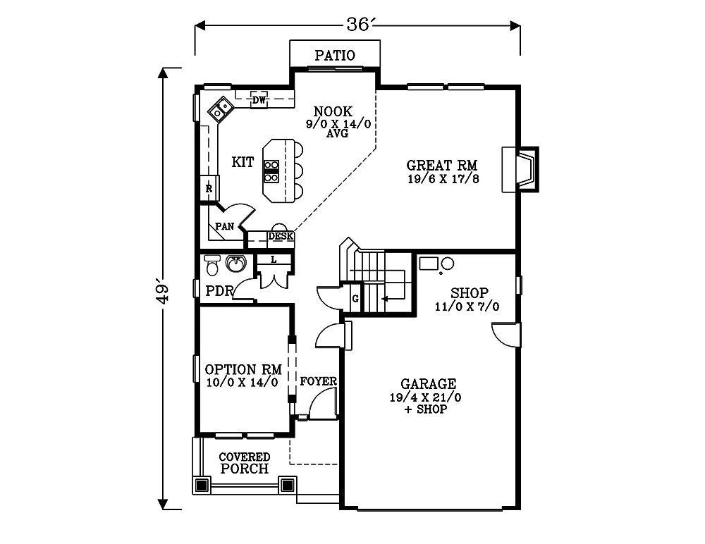 Floor Plan First Story of Craftsman Plan #171-1309