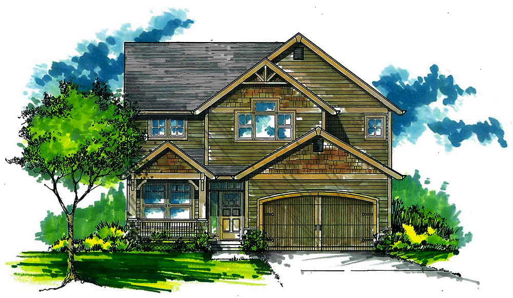 Front elevation of Craftsman home (ThePlanCollection: House Plan #171-1309)