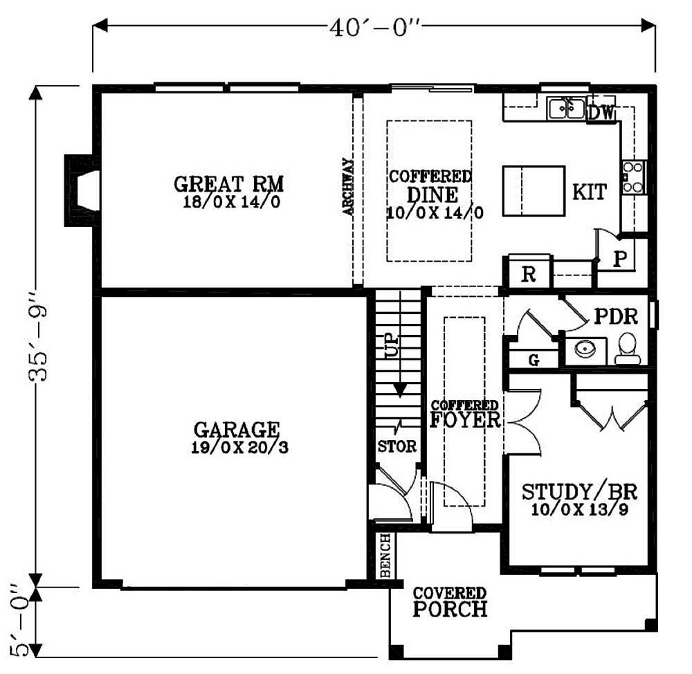 Floor Plan First Story of Craftsman Plan #171-1313