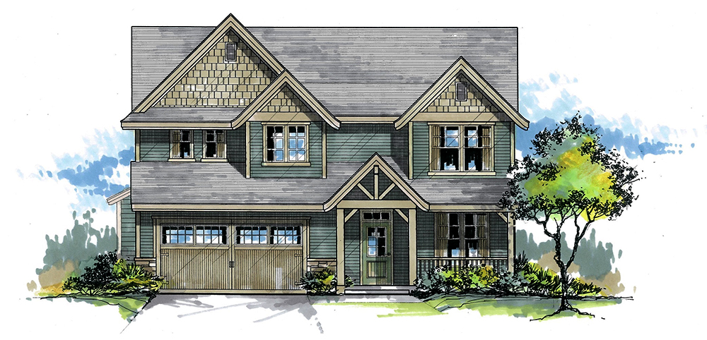 Front elevation of Craftsman home (ThePlanCollection: House Plan #171-1313)