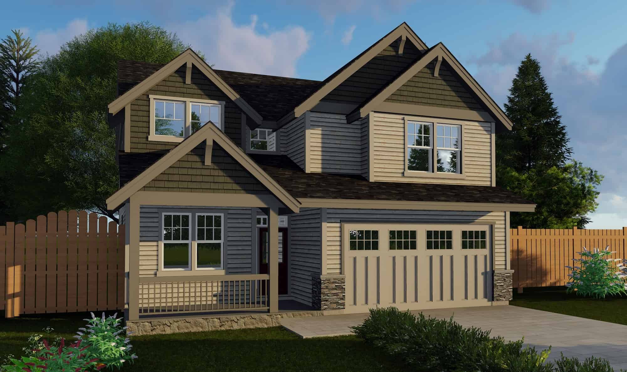 Front elevation of Craftsman home (ThePlanCollection: House Plan #171-1315)