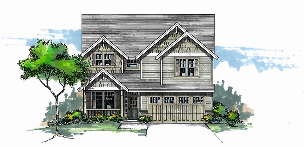 Front elevation of Craftsman home (ThePlanCollection: House Plan #171-1316)