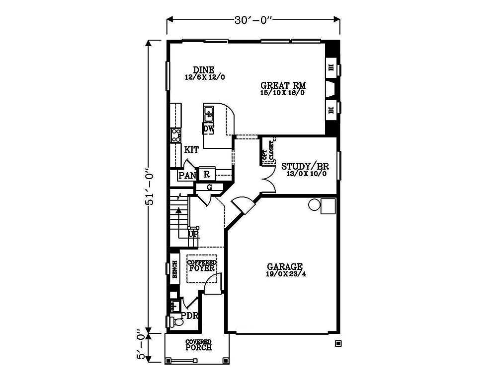 Floor Plan First Story of Craftsman Plan #171-1318