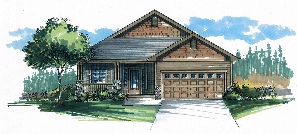 Front elevation of Craftsman home (ThePlanCollection: House Plan #171-1319)