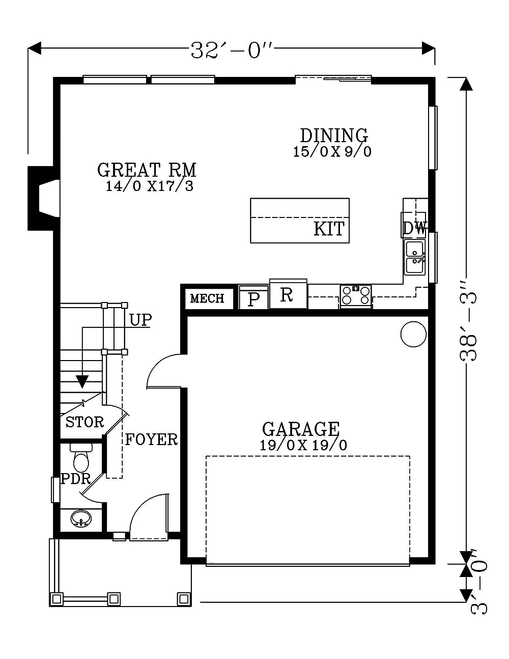 Floor Plan First Story of Craftsman Plan #171-1320