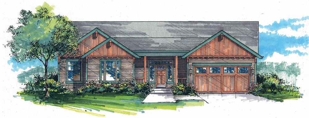 Front elevation of Craftsman home (ThePlanCollection: House Plan #171-1322)