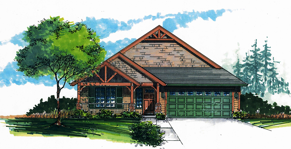 Front elevation of Craftsman home (ThePlanCollection: House Plan #171-1323)