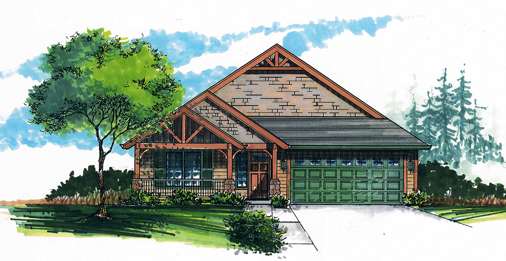 Front elevation of Craftsman home (ThePlanCollection: House Plan #171-1324)