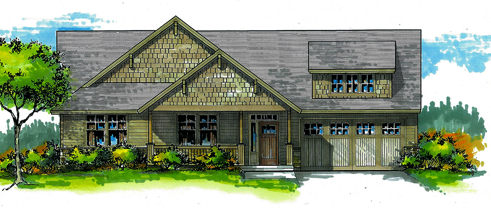 Front elevation of Craftsman home (ThePlanCollection: House Plan #171-1325)