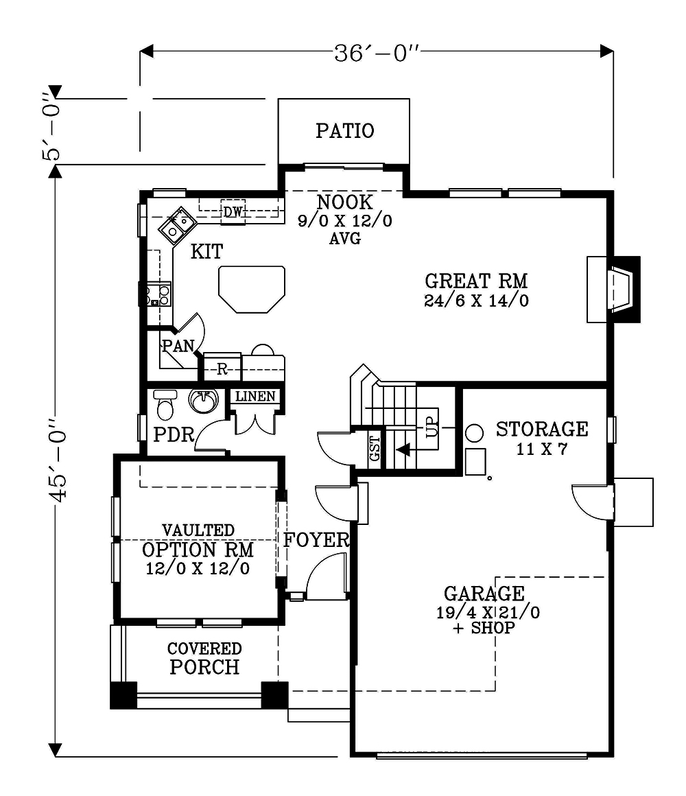 Floor Plan First Story of Craftsman Plan #171-1327