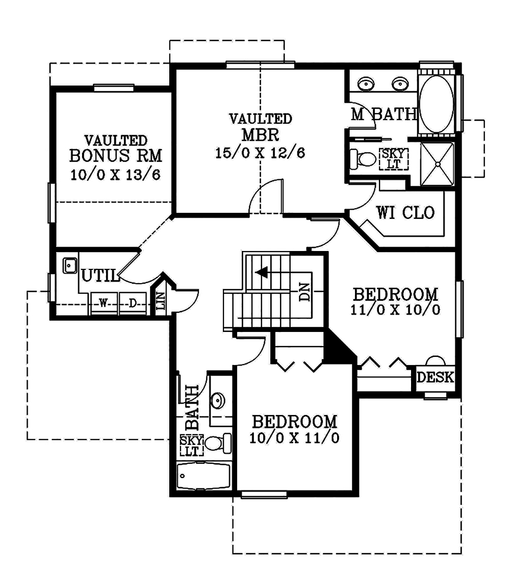 Floor Plan Second Story of Craftsman Plan #171-1327