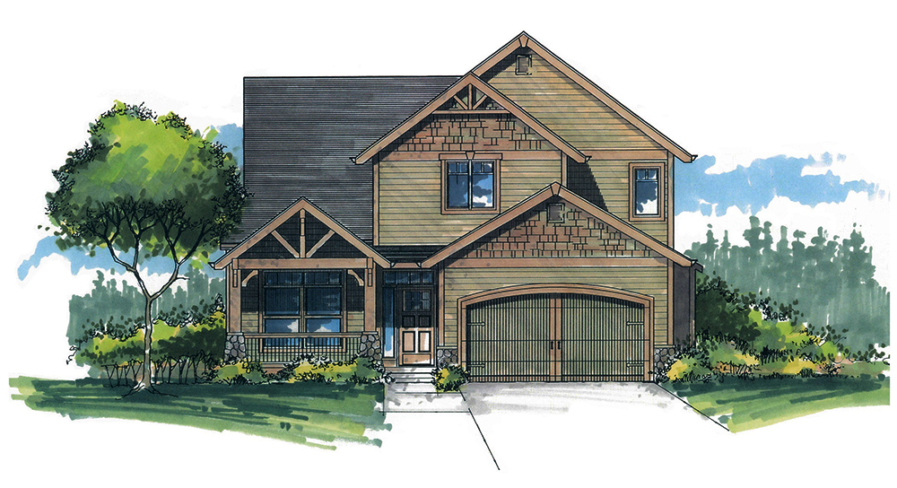 Front elevation of Craftsman home (ThePlanCollection: House Plan #171-1327)