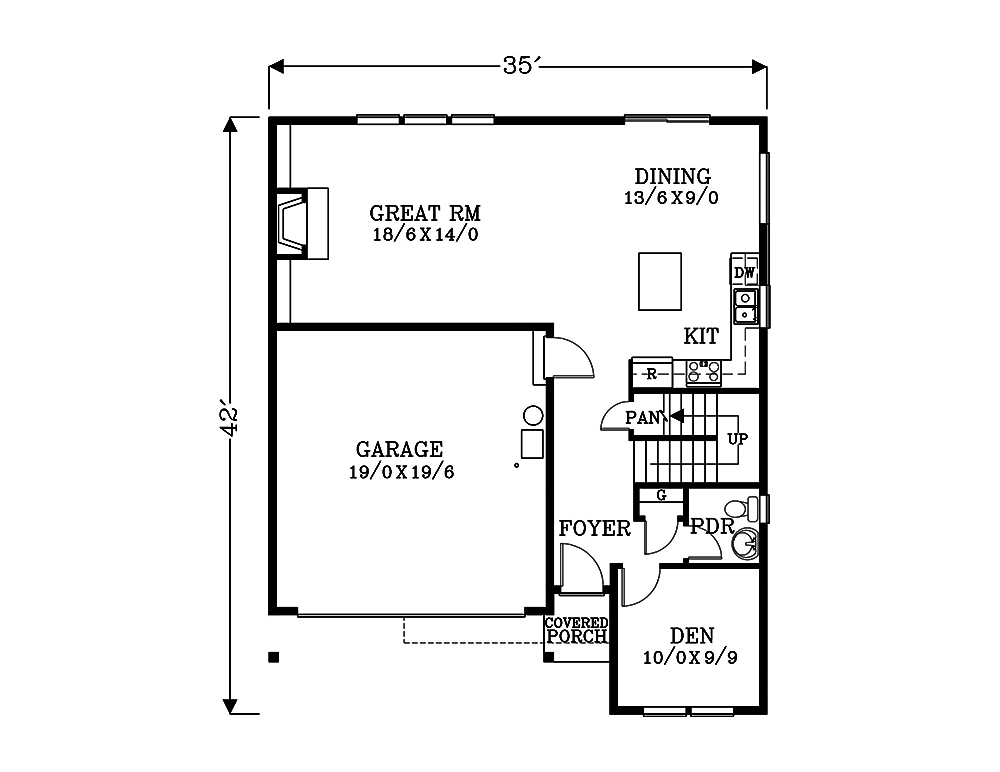 Floor Plan First Story of Cottage Plan #171-1330