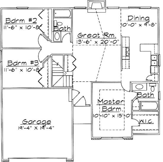 Floor Plan First Story of European Plan #172-1003