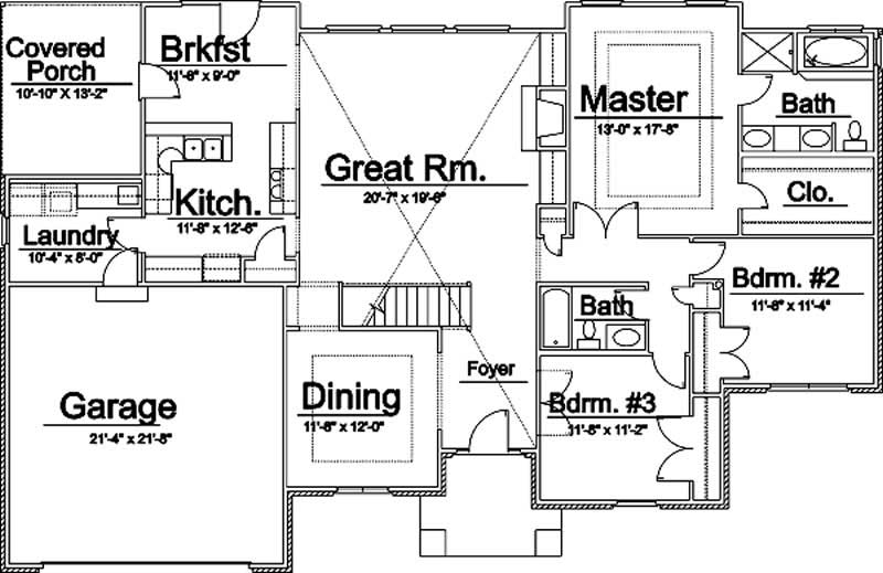 Floor Plan First Story of European Plan #172-1004