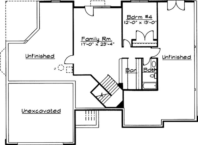 Floor Plan Basement of European Plan #172-1006